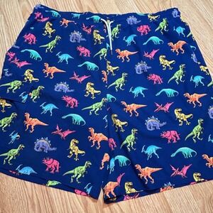 Brisira Mens 44 Dinosaur Print Swim Trunks Navy Blue Cargo Pocket Board Shorts